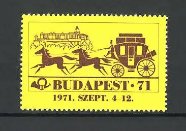 Reklamemarke Budapest, Postausstellung 1971, Postkutsche und Posthorn, Schloss