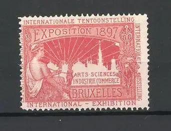 Reklamemarke Bruxelles, Exposition & Internationale Tentoonstelling Arts, Sciences et Industrie 1897, Göttin am Spinnrad