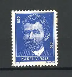 Reklamemarke tschechischer Schriftsteller Karel Václav Rais im Portrait