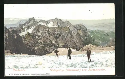 AK Dachstein, Stuhlgebirge Gosaustein vom Gosaugletscher mit Bergsteigern