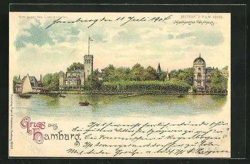 Lithographie Hamburg, Uhlenhorster Fährhaus, Halt gegen das Licht: Bei Nacht