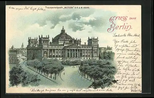 Lithographie Berlin, Reichstag, Halt gegen das Licht: Leuchtende Fenster