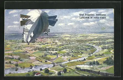 AK Graf Zeppelin lenkbares Luftschiff in voller Fahrt