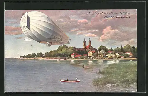 AK Friedrichshafen, Graf Zeppelins lenkbares Luftschiff über dem Ort