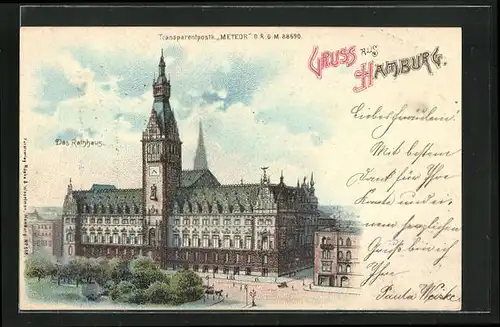 Lithographie Hamburg, Das Rathaus, Halt gegen das Licht