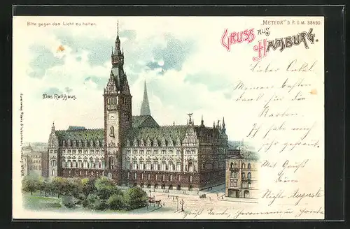 Lithographie Hamburg, Das Rathaus, Halt gegen das Licht