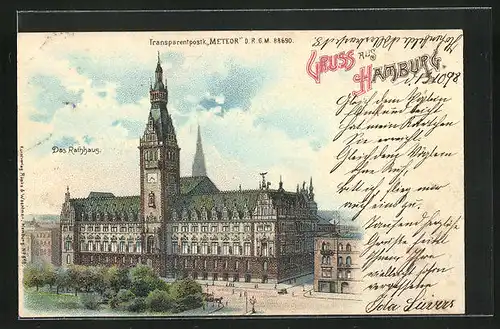 Lithographie Hamburg, Das Rathaus, Halt gegen das Licht