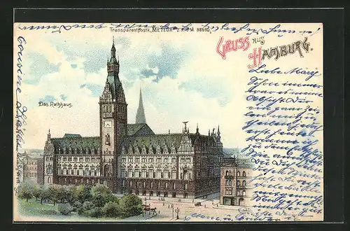 Lithographie Hamburg, Das Rathaus, Halt gegen das Licht