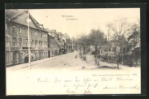 AK Weimar, Karlsplatz mit Hotel Russischer Hof