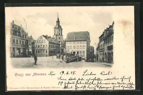 AK Meerane, Marktplatz mit Kirchblick