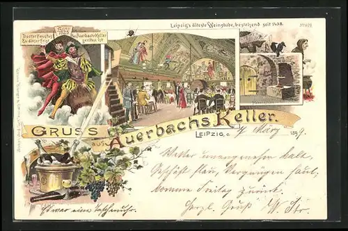 Lithographie Leipzig, Gasthaus Auerbachs Keller, Innenansichten