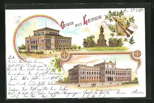 Lithographie Leipzig, Universitäts-Bibliothek, Concerthaus
