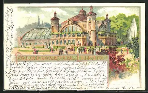 Lithographie Leipzig, Panorama vom Palmengarten