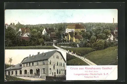 AK Langenleuba-Niederhain, Kiesshauers Gasthof, Teilansicht vom Ort