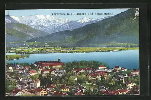 AK Tegernsee, Teilansicht mit Blauberg und Schildenstein