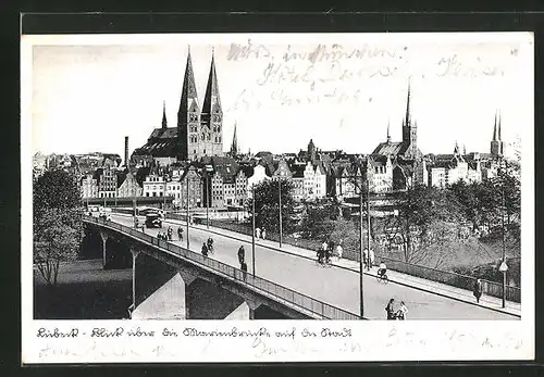 AK Lübeck, Blick über die Marienbrücke auf die Stadt