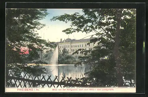 AK Freiberg i. Sa., Blick von der Königsallee nach dem Amts- und Landgericht