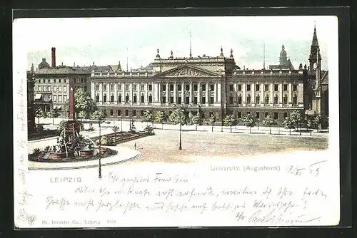 AK Leipzig, Universität Augusteum mit Brunnen