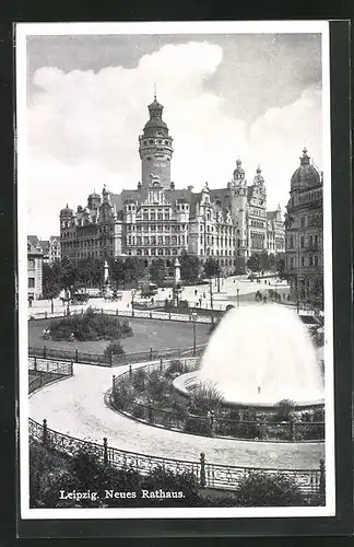 AK Leipzig, Neues Rathaus mit Springbrunnen