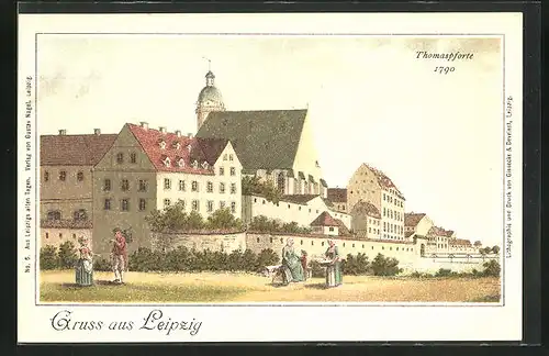 Lithographie Leipzig, Thomaspforte aus dem Jahre 1790