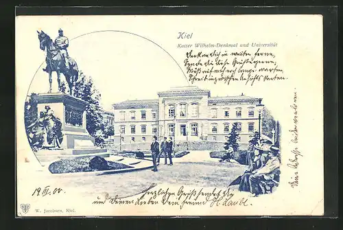 AK Kiel, Kaiser Wilhelm-Denkmal mit Universität