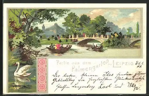 Lithographie Leipzig, Partie aus dem Palmengarten