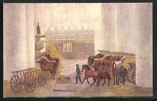 Künstler-AK Hamburg, Die Petri-Kirche als Pferdestall, 1814