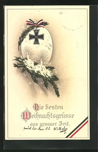 AK Weihnachtsgruss mit Eisernem Kreuz