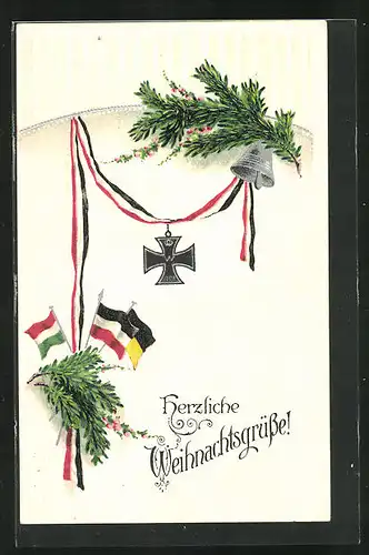 Präge-AK Diverse Flaggen und Eisernes Kreuz