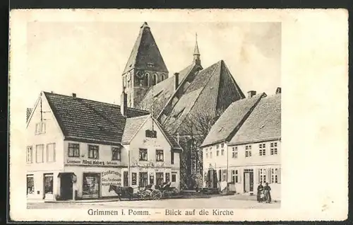 AK Grimmen i. Pomm., Marktplatz mit Kirche