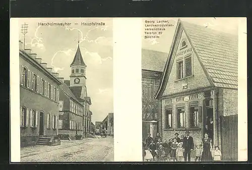 AK Herxheimweyher, Blick in die Hauptstrasse, Landesproduktenversandhaus Rülzheim von Georg Lacher