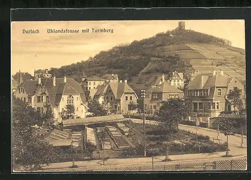 AK Durlach, Uhlandstrasse mit Turmberg