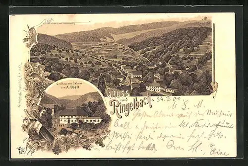Lithographie Ringelbach, Gasthaus zum Salmen von A. Ebert