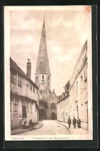 AK Salzwedel, Lorenzstrasse mit Marienkirche