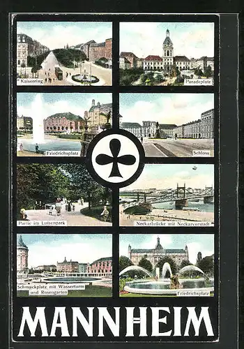 AK Mannheim, Schloss, Neckarbrücke, Schmuckplatz