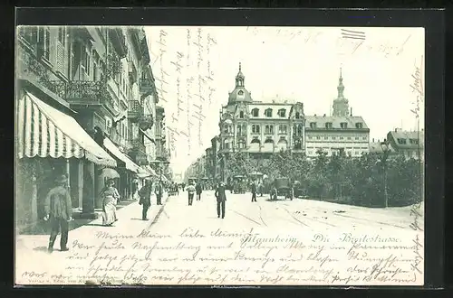 AK Mannheim, Blick in die Breitestrasse mit Strassenbahnen im Hintergrund