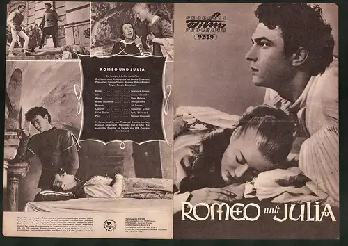 Filmprogramm PFP Nr. 92 /59, Romeo und Julia, Laurence Harvey, Susan Shentall, Regie: Renato Castellani