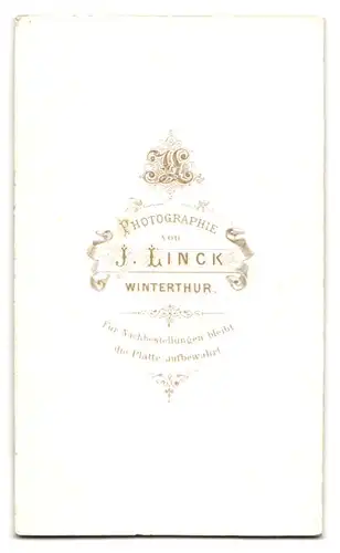 Fotografie J. Linck, Winterthur, Portrait Mann im Anzug und Fliege mit Napoleon Geste