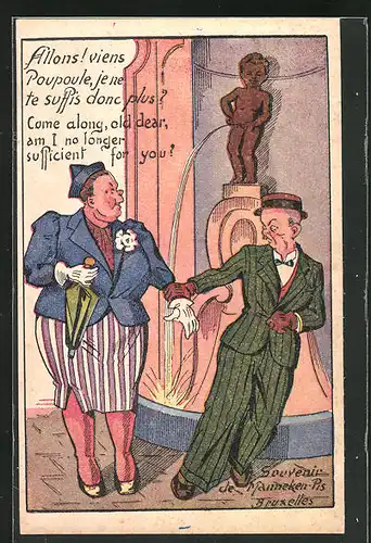 Künstler-AK Allons! Viens Poupoule, je ne te suffis donc plus?, Toilettenhumor