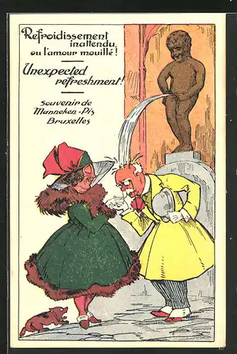 Künstler-AK Refroidissement inattendu ou l`amour mouille!, Toilettenhumor