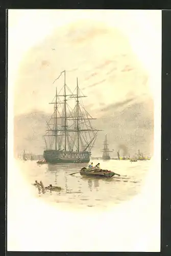 AK Segelschiff bei Dämmerung