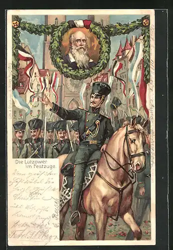 Lithographie Nürnberg, Die Lützower im Festzuge, X. Deutsches Turnfest 1903