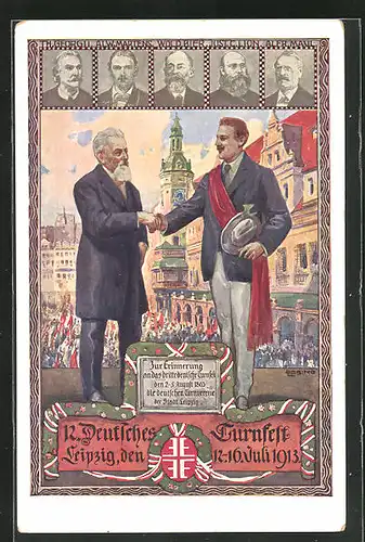 Künstler-AK Leipzig, Herz und Hand dem Vaterland!, XII. Deutsches Turnfest 1913