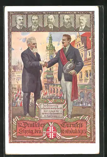 Künstler-AK Leipzig, Herz und Hand dem Vaterland!, XII. Deutsches Turnfest 1913