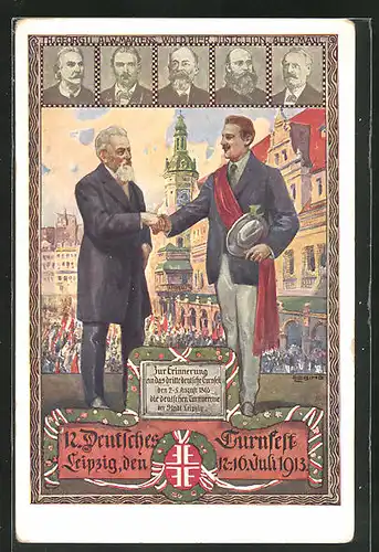 Künstler-AK Leipzig, Herz und Hand dem Vaterland!, XII. Deutsches Turnfest 1913