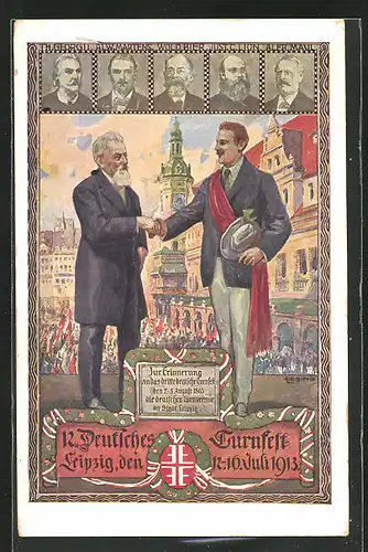 Künstler-AK Leipzig, Herz und Hand dem Vaterland!, XII. Deutsches Turnfest 1913