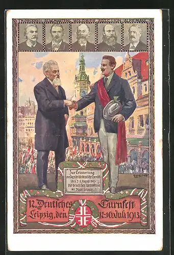 Künstler-AK Leipzig, Herz und Hand dem Vaterland!, XII. Deutsches Turnfest 1913