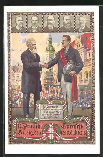 Künstler-AK Leipzig, Herz und Hand dem Vaterland!, XII. Deutsches Turnfest 1913