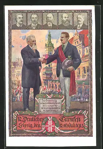 Künstler-AK Leipzig, Herz und Hand dem Vaterland!, XII. Deutsches Turnfest 1913