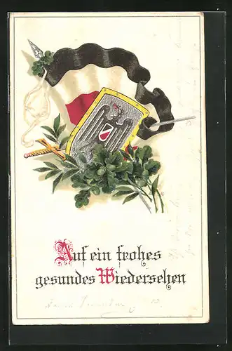 Präge-AK Schwert und Schild mit Reichsfahne